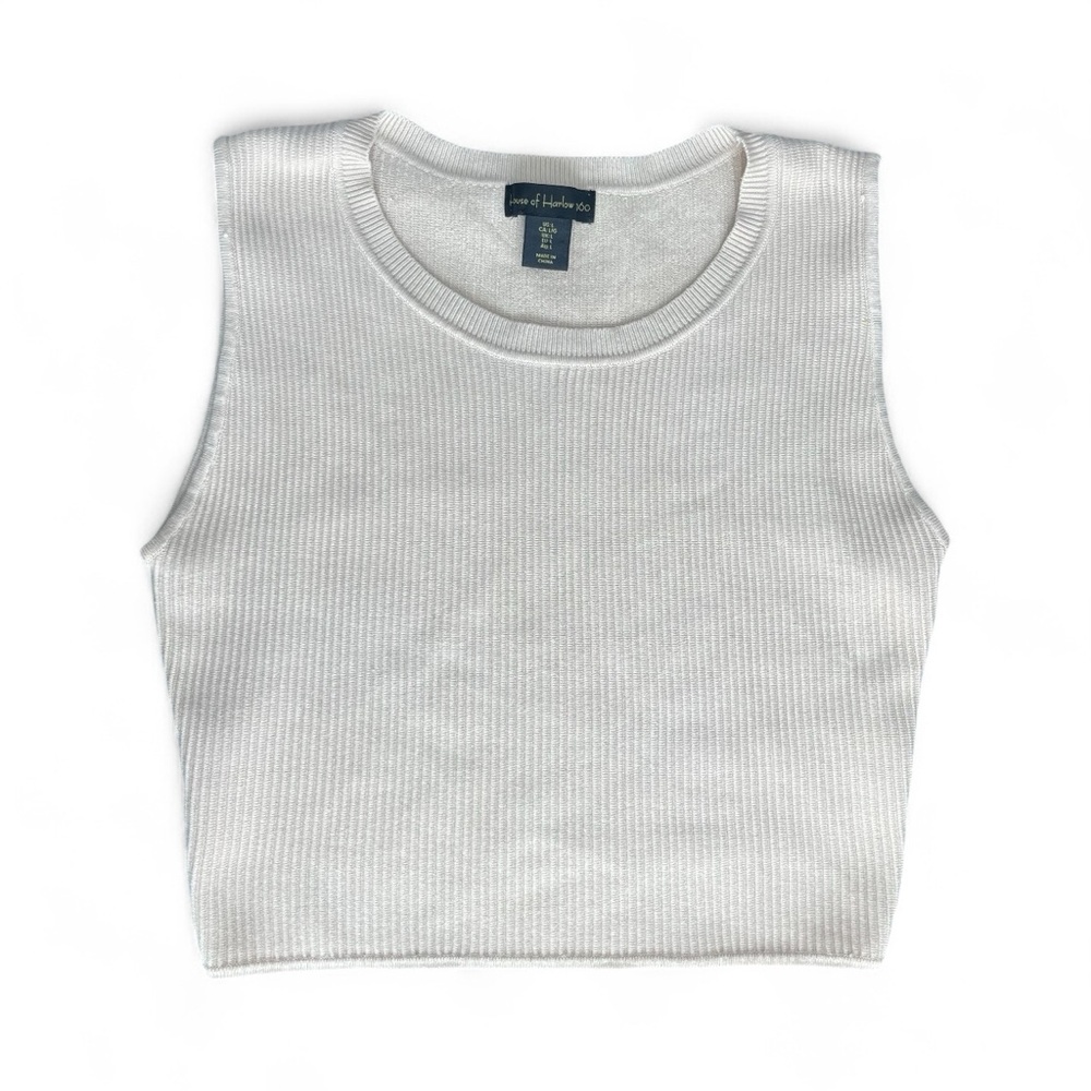 House of Harlow 1960 Cream Ribbed Cropped Tank - Size L